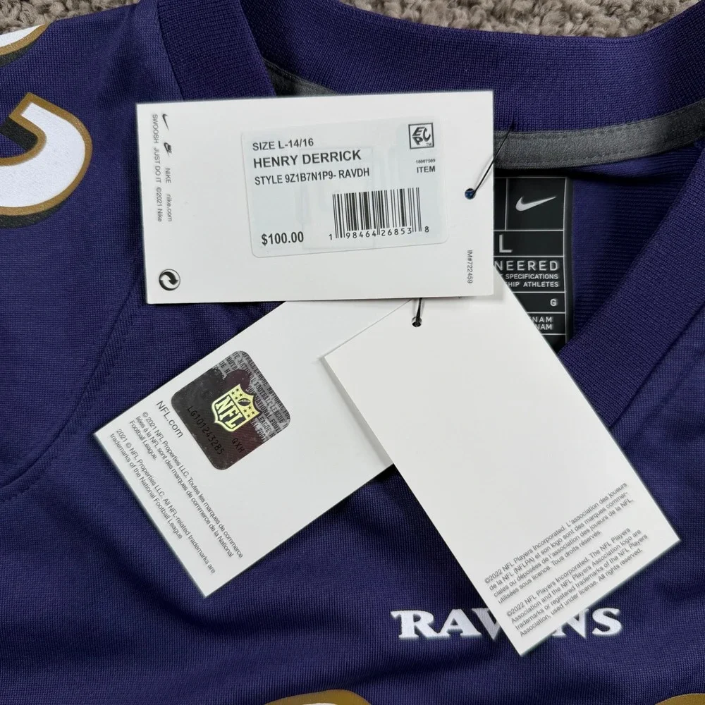 Nike Baltimore Ravens NEW Derrick Henry 22 Purple Youth Jersey Large 14/16 NFL